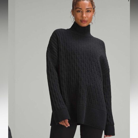 NWT New LULULEMON Cable-Knit Relaxed-Fit Sweater Black Large - Picture 1 of 6